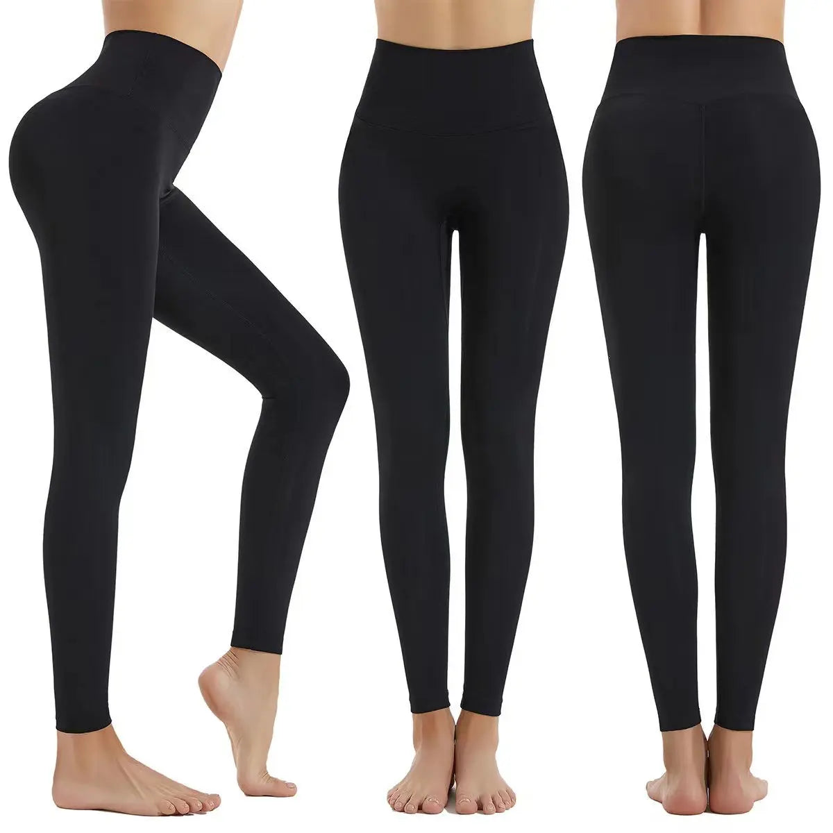 Female High-Waisted Full-Length Nylon Blend Shaping Sporty Chic Sports Bottoms - Tummy-Control, Stretchy Snug, Moisture-Wicking, Breathable, Durable, Quick-Dry Synthetics for Yoga, Gym, Run (Black)