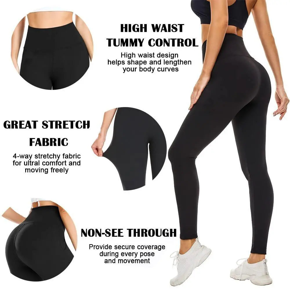 Female High-Waisted Full-Length Nylon Blend Shaping Sporty Chic Sports Bottoms - Tummy-Control, Stretchy Snug, Moisture-Wicking, Breathable, Durable, Quick-Dry Synthetics for Yoga, Gym, Run (Black)